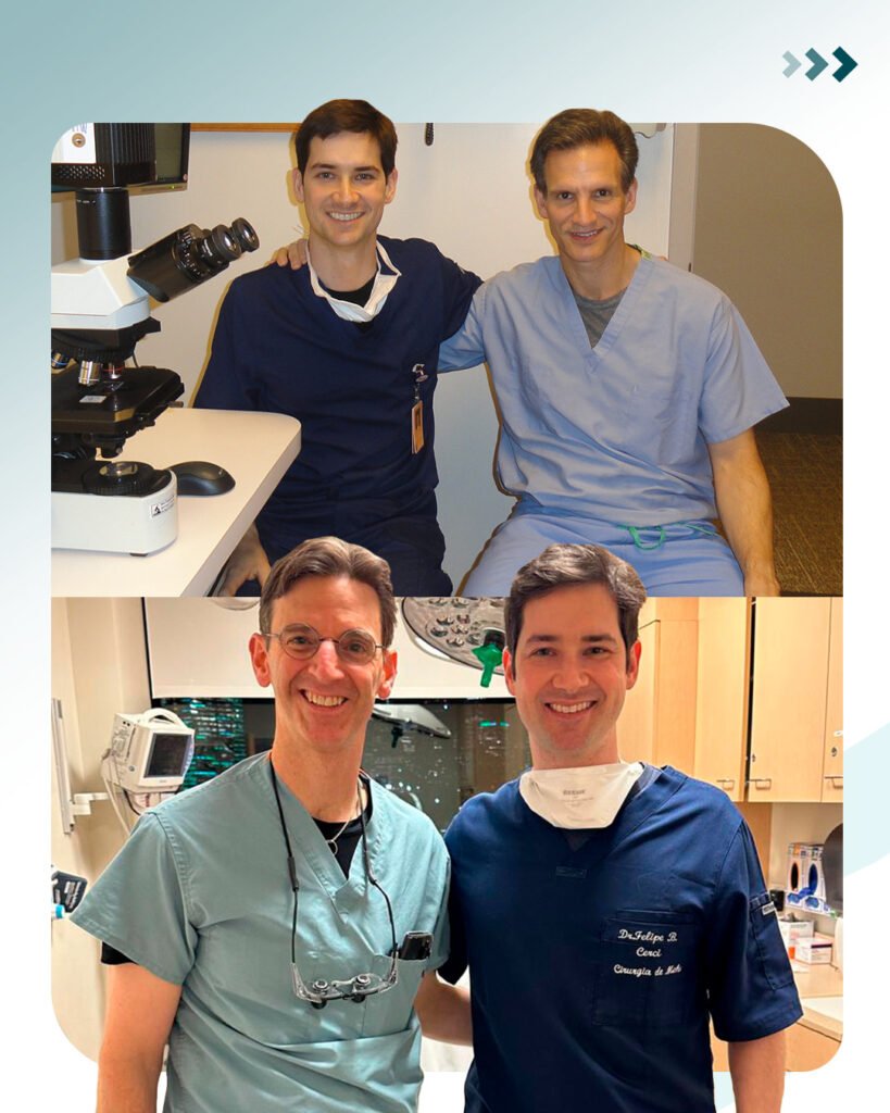 Fotos do Dr. Felipe Cerci com mentores da cirurgia de Mohs nos Estados Unidos