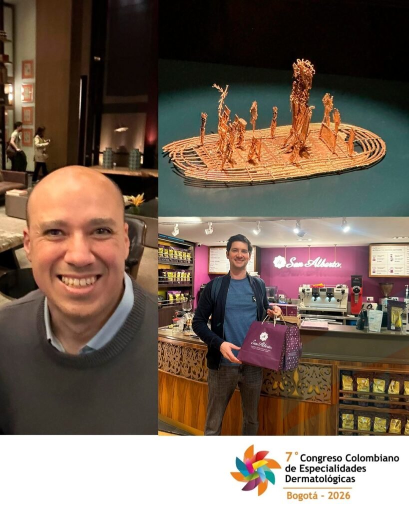 Dr. Felipe Cerci com um amigo e no Museu do Ouro, em Bogotá