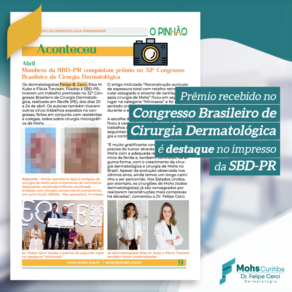 Premio recebido no Congresso Brasileiro de Cirurgia Dermatológica é destaque no impresso da SBD-PR