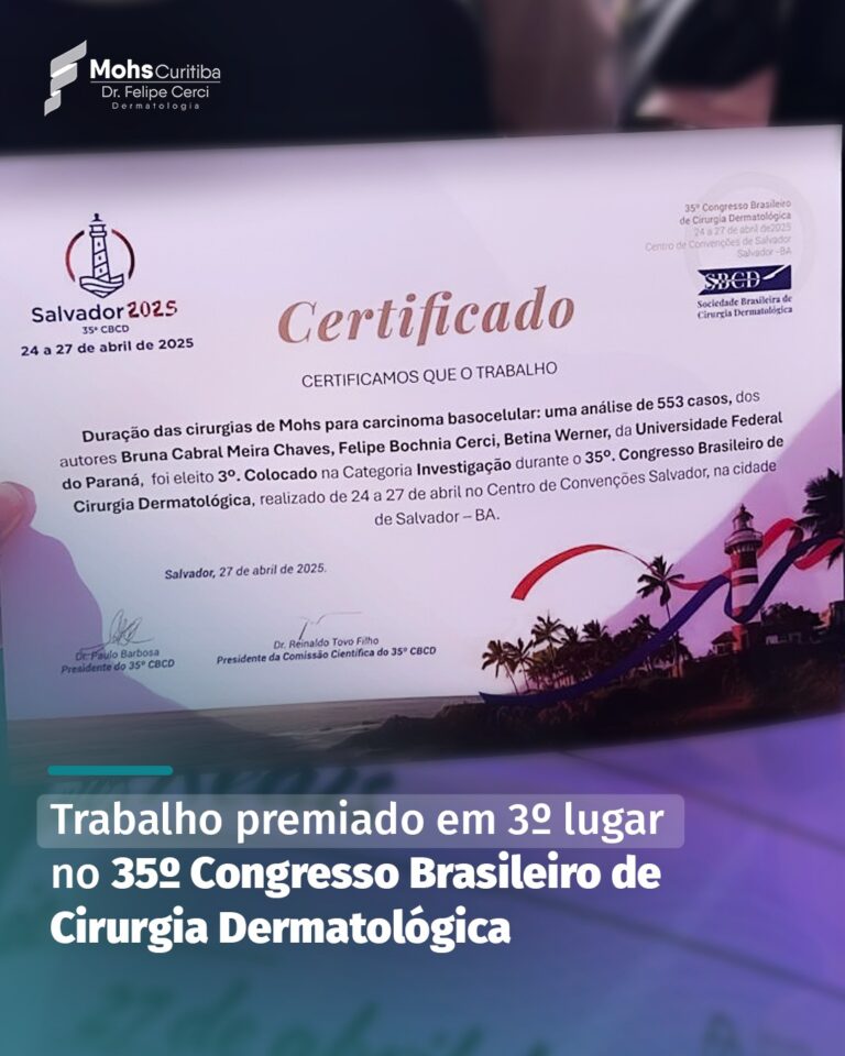 Trabalho premiado em 3º lugar no 35º Congresso Brasileiro de Cirurgia Dermatológica