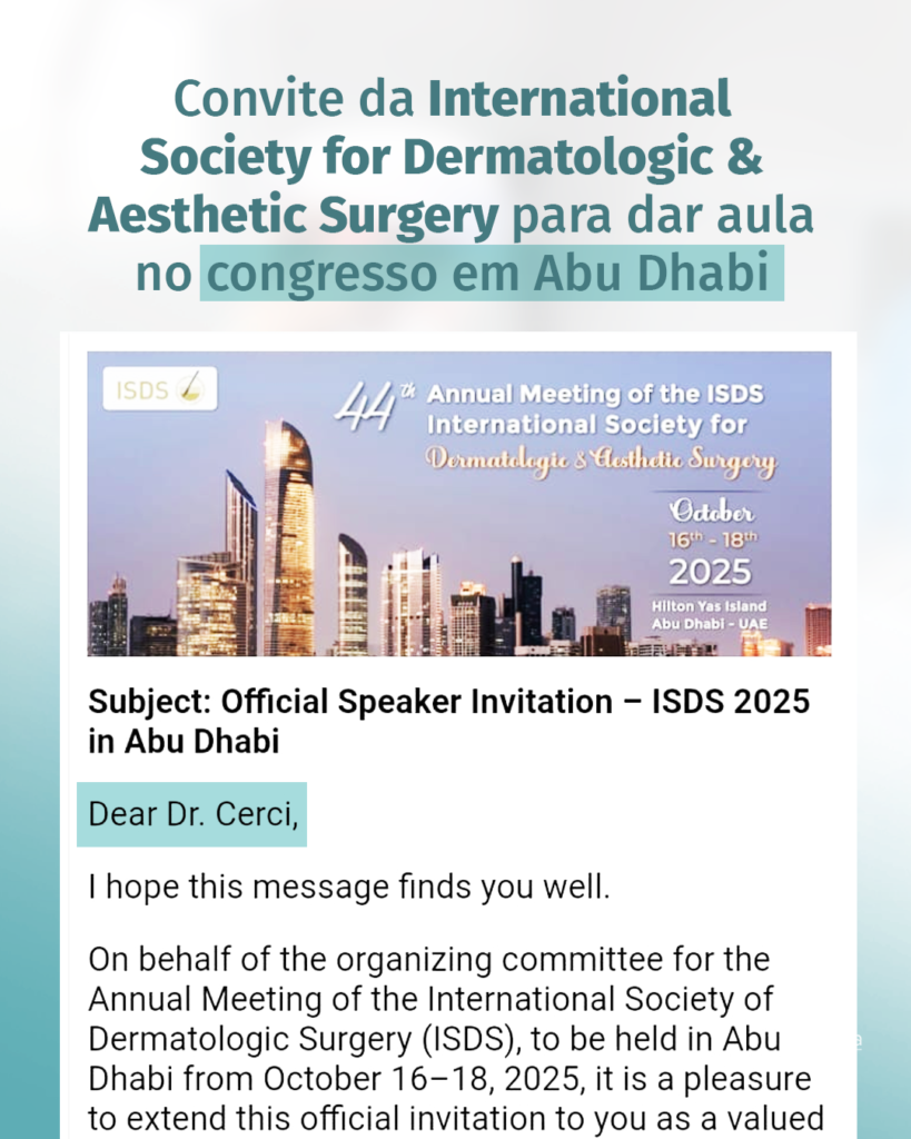 Convite da International Society of Dermatologic Surgery para dar aula no congresso em Abu Dhabi