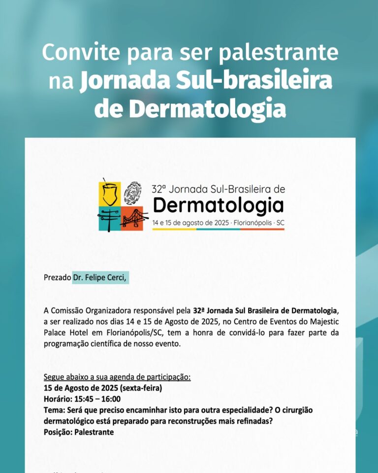 Convite para ser palestrante da Jornada Sul-brasileira de Dermatologia