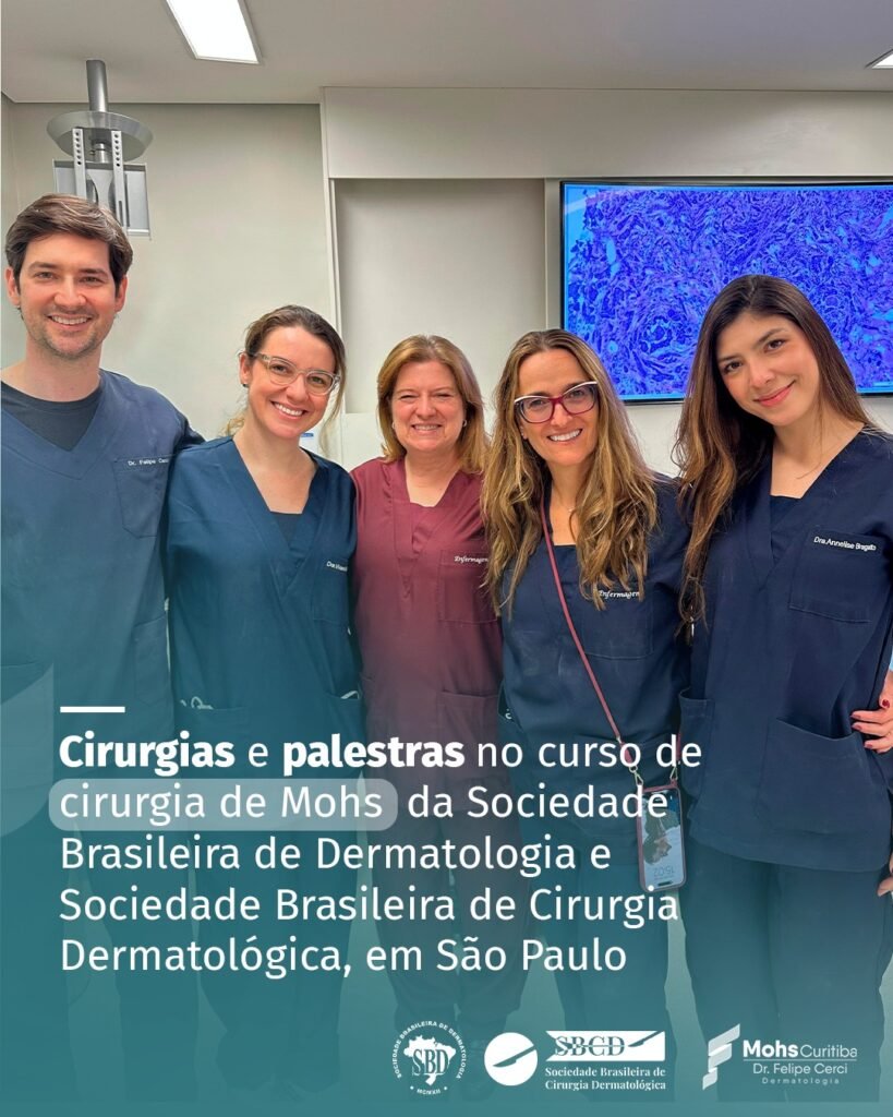 Cirurgias e palestras no curso de cirurgia de mohs da Sociedade Brasileira de Cirurgia Dermatológica, em São Paulo